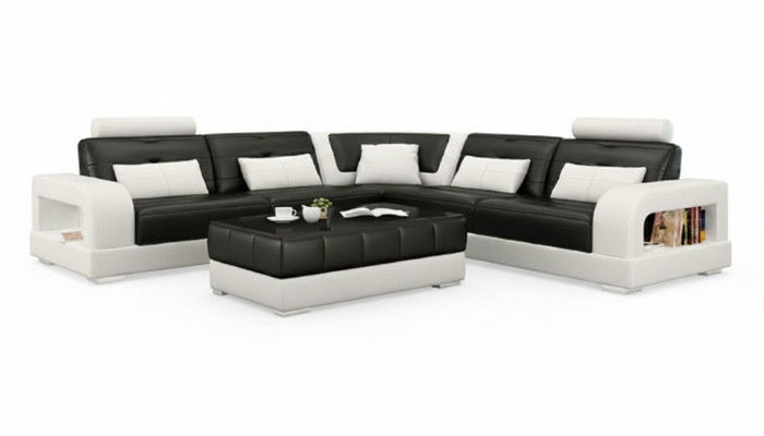 CANAPÉ EN CUIR avec USB, Canapé d'angle "H2209" Ensemble de canapés CANAPÉ DESIGN sur mesure.