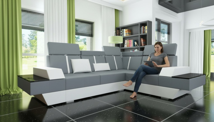 Canapé en cuir design USB Living paysage Canapé d'angle Canapé d'angle sur mesure