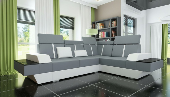 Canapé en cuir design USB Living paysage Canapé d'angle Canapé d'angle sur mesure