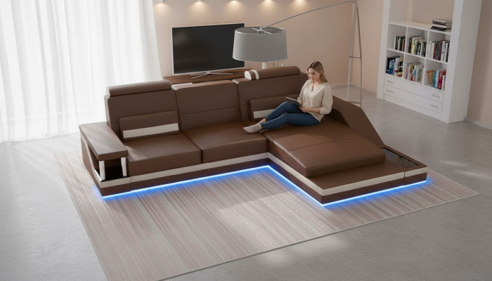 Canapé d'angle paysage vivant Canapé +USB Suite d'angle Cuir Textile Tissu Sur mesure