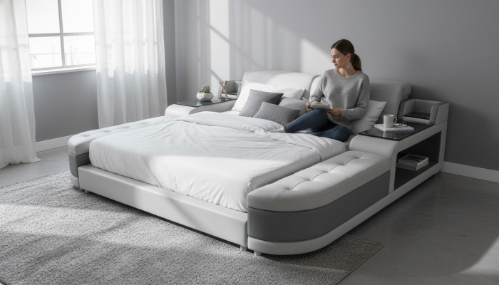 Conception de lit de luxe + Rembourrage USB Hôtel Lits modernes en cuir 140/160/180/200