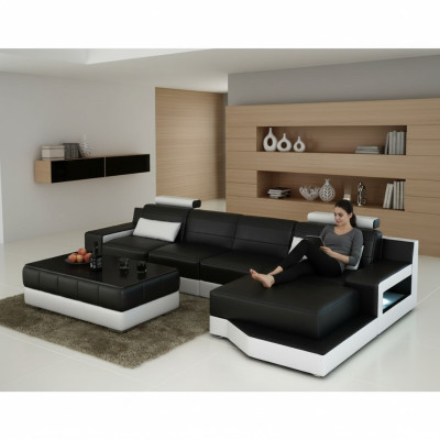 CANAPÉ EN CUIR Canapé d'angle avec canapé USB SOFA Canapé-ensemble Suite Fonction lit Paysage de vie nouveau
