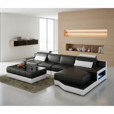 CANAPÉ EN CUIR Canapé d'angle avec canapé USB SOFA Canapé-ensemble Suite Fonction lit Paysage de vie nouveau