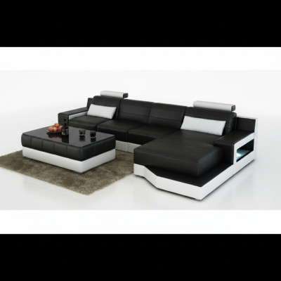 CANAPÉ EN CUIR Canapé d'angle avec canapé USB SOFA Canapé-ensemble Suite Fonction lit Paysage de vie nouveau