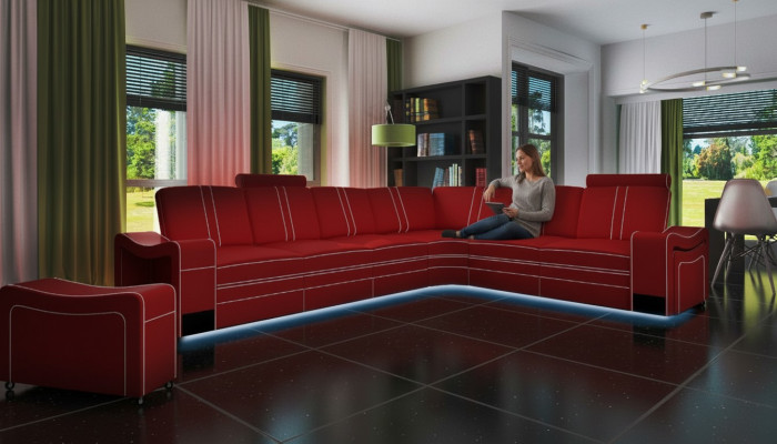 CANAPÉ EN CUIR XXL Ensemble de salon Suite Canapé d'angle en cuir Suite avec USB Rembourrage