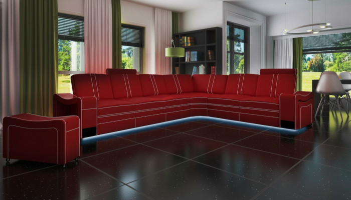 CANAPÉ EN CUIR XXL Ensemble de salon Suite Canapé d'angle en cuir Suite avec USB Rembourrage