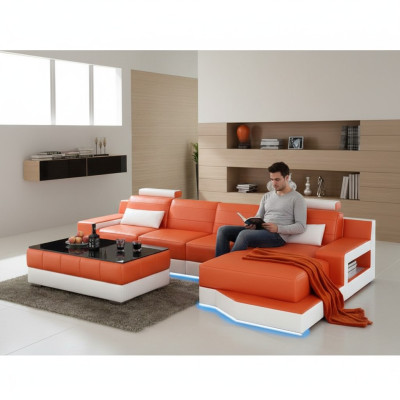 Canapé en cuir avec fonction lit et port USB pour le salon, nouveau canapé sur mesure.