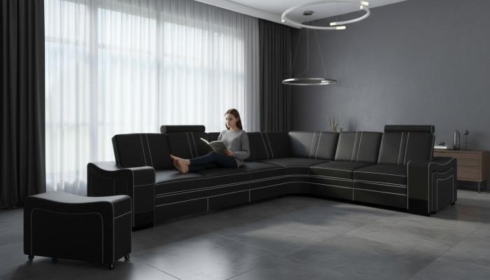 Canapé d'angle en cuir sur mesure Suite USB, SOFA XXL en cuir, nouveau paysage vivant