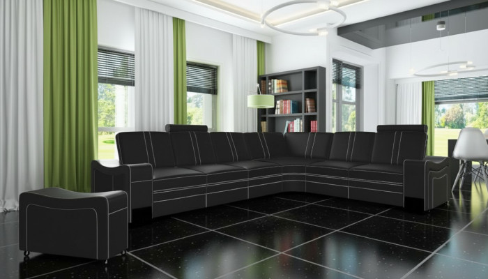 Canapé d'angle en cuir sur mesure Suite USB, SOFA XXL en cuir, nouveau paysage vivant