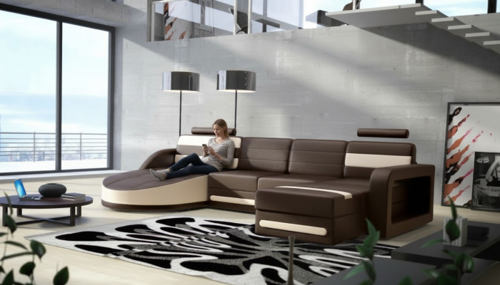 Paysage vivant CANAPÉ CUIR XXL Canapé d'angle + Suite USB Canapé d'angle sur mesure