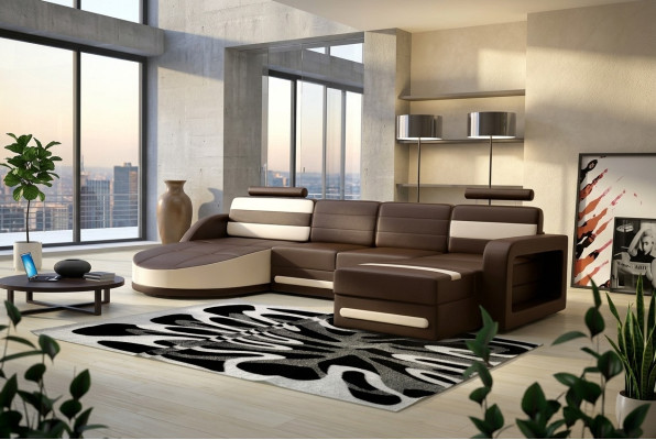Paysage vivant CANAPÉ CUIR XXL Canapé d'angle + Suite USB Canapé d'angle sur mesure