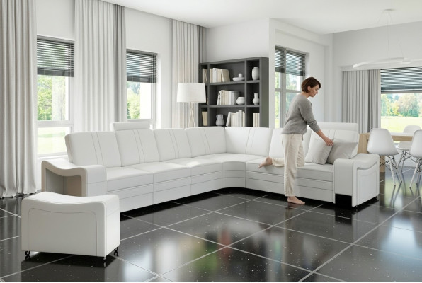 CANAPÉ EN CUIR XXL Canapé d'angle en cuir sur mesure avec USB