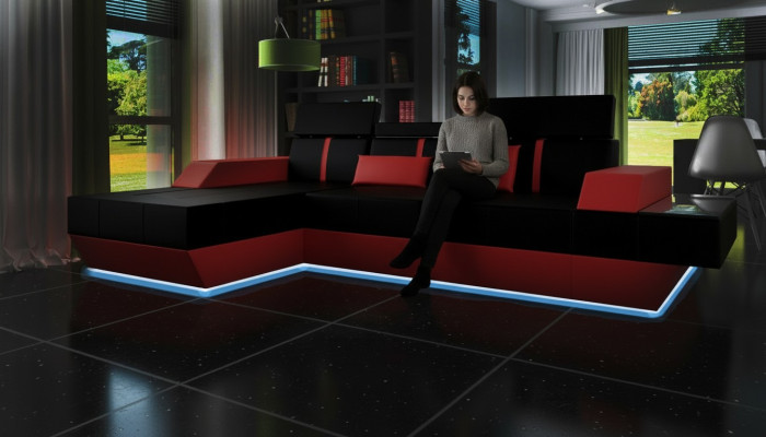 Canapé en cuir Paysage vivant Canapé Canapé Canapé d'angle USB Revêtement en cuir Sur mesure