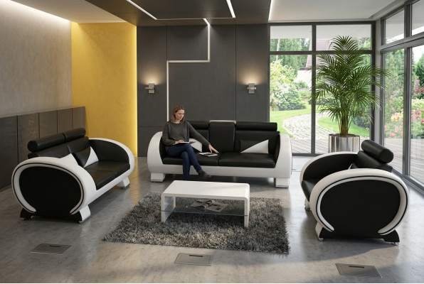 CANAPÉ EN CUIR DESIGN USB Ensembles 3 + 1 en tissu sur mesure Housse de canapé Neuf