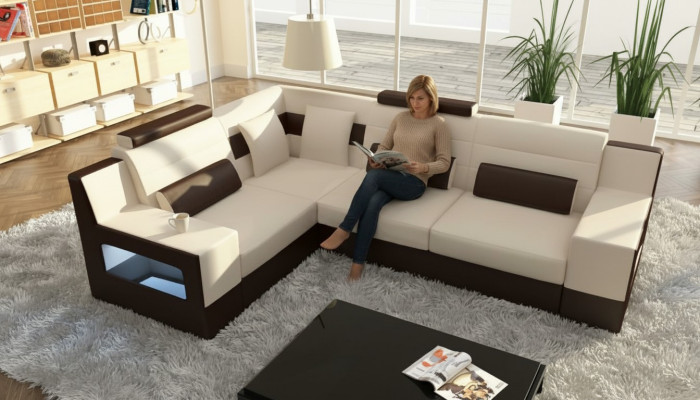 Paysage vivant Canapé USB Rembourrage Angle Canapé d'angle Suite sur mesure Canapé en cuir sur mesure