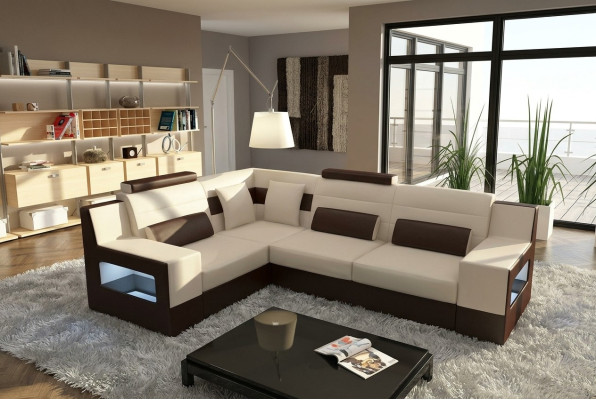 Paysage vivant Canapé USB Rembourrage Angle Canapé d'angle Suite sur mesure Canapé en cuir sur mesure