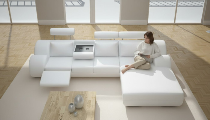 Suite de designers Living landscape Canapé d'angle Canapé Canapé Canapé Capitonné Canapé en cuir avec USB
