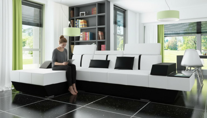 Canapé en cuir avec USB Canapé Canapé d'angle Canapé d'angle Canapé en cuir Tapisserie d'angle sur mesure