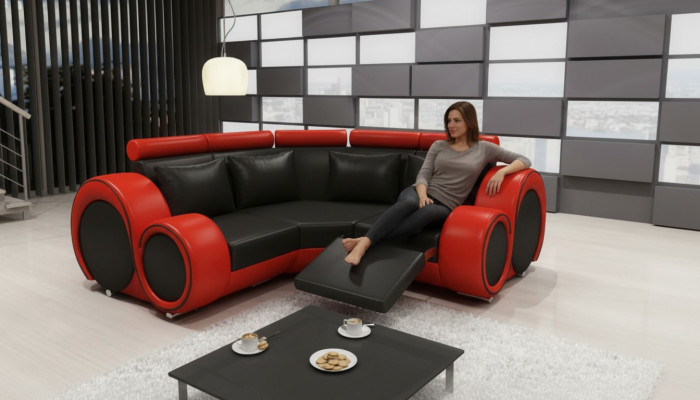 CANAPÉ EN CUIR avec DESIGN USB Canapé d'angle SOFA BERLIN Suite Canapé sur mesure neuf