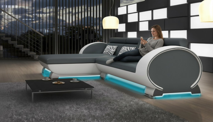 CANAPÉ EN CUIR Canapé d'angle Ensemble de canapés CANAPÉ DESIGN BAR FONCTION SOFA avec USB Rembourrage