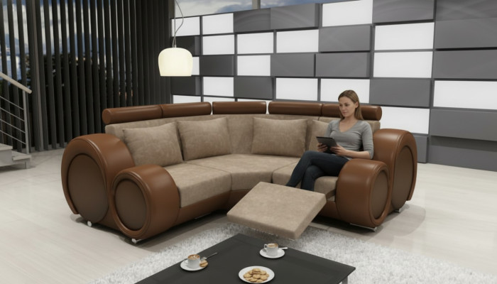CANAPÉ EN TISSU Canapé d'angle en tissu textile BERLINX avec fonction de relaxation Canapé avec USB
