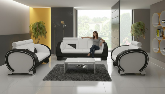 CANAPÉ EN CUIR avec USB SOFA DESIGNER Suite 3+1 COUCH UPHOLSTERY SET Canapé rembourré SOFA