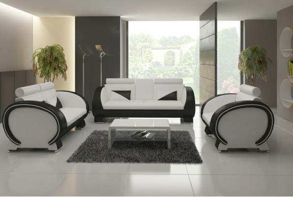 CANAPÉ EN CUIR avec USB SOFA DESIGNER Suite 3+1 COUCH UPHOLSTERY SET Canapé rembourré SOFA