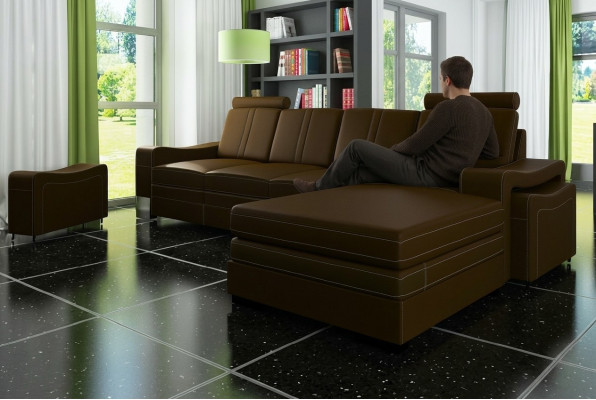 CANAPÉ EN CUIR Canapé d'angle panoramique nouveau Ensemble XXL de CANAPÉ EN CUIR avec USB FRANCO