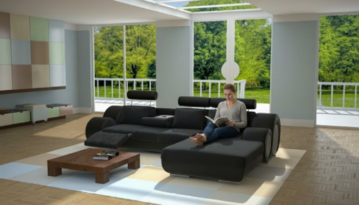 Canapé design en cuir rembourré de canapé USB neuf Suite Living paysage Canapé d'angle