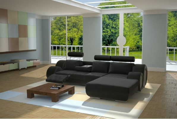Canapé design en cuir rembourré de canapé USB neuf Suite Living paysage Canapé d'angle