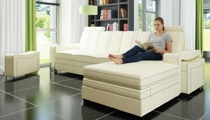 CANAPÉ EN CUIR CANAPÉ EN CUIR CANAPÉ D'ANGLE EN CUIR Paysage vivant avec USB, nouvelle Suite SOFA XXL