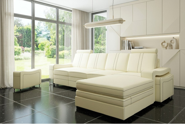 CANAPÉ EN CUIR CANAPÉ EN CUIR CANAPÉ D'ANGLE EN CUIR Paysage vivant avec USB, nouvelle Suite SOFA XXL