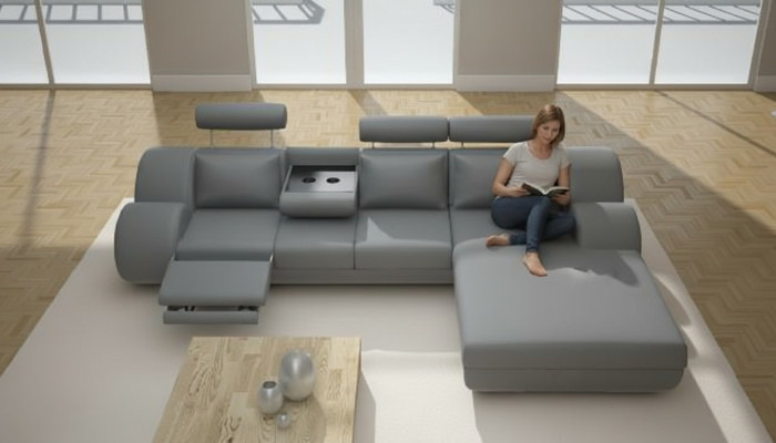 Suite Designer de vie Paysage d'angle Canapé USB Canapé en cuir Canapés Gris