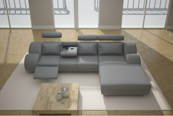 Suite Designer de vie Paysage d'angle Canapé USB Canapé en cuir Canapés Gris