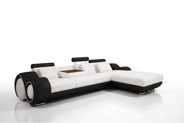 Conception brevetée Canapé d'angle Canapé + USB Revêtement en cuir Coin de vie paysager BERLIN