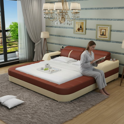 Lit en cuir de luxe avec port USB, lits rembourrés design double moderne 140/160/180 LB8823