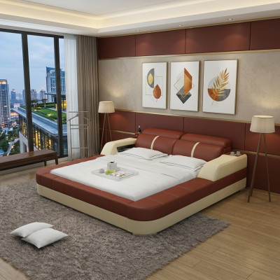 Lit en cuir de luxe avec port USB, lits rembourrés design double moderne 140/160/180 LB8823