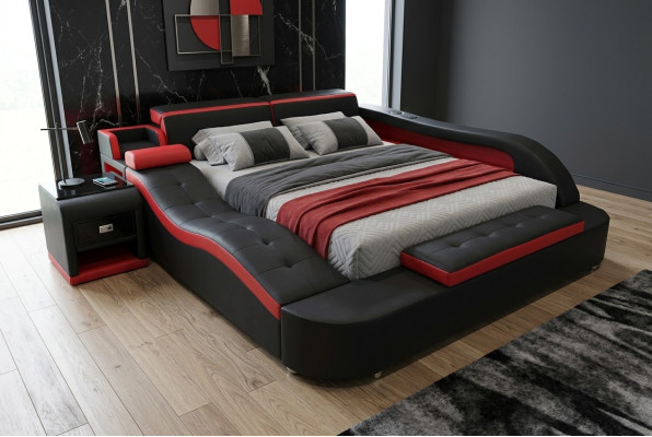 Lit en cuir de luxe double + lit à rembourrage USB lits modernes multifonctionnels d'hôtel