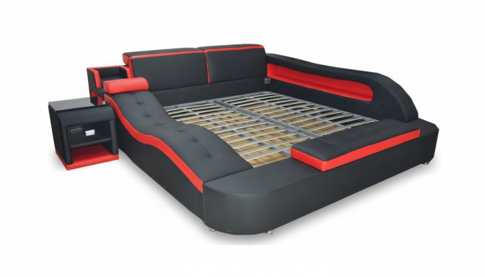 Lit en cuir de luxe double + lit à rembourrage USB lits modernes multifonctionnels d'hôtel