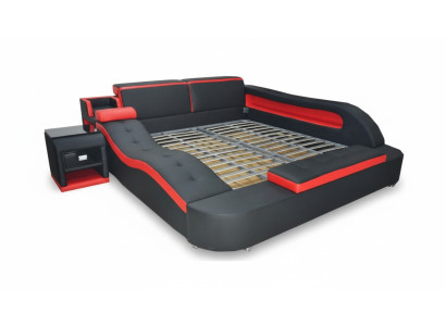 Lit en cuir de luxe double + lit à rembourrage USB lits modernes multifonctionnels d'hôtel