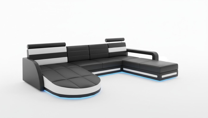 XXL Salon de paysage CANAPÉ Suite DESIGN Canapé d'angle Noir CANAPÉ EN CUIR avec USB neuf