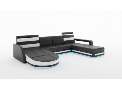 XXL Salon de paysage CANAPÉ Suite DESIGN Canapé d'angle Noir CANAPÉ EN CUIR avec USB neuf