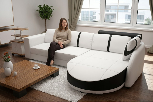 CANAPÉ EN CUIR Canapé d'angle avec fonction lit CANAPÉ DESIGN Canapé-lit en cuir Canapé d'angle en cuir avec USB