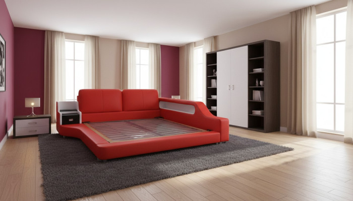 Double lit en cuir de luxe avec design tapissé, lits avec USB multifonction pour hôtel