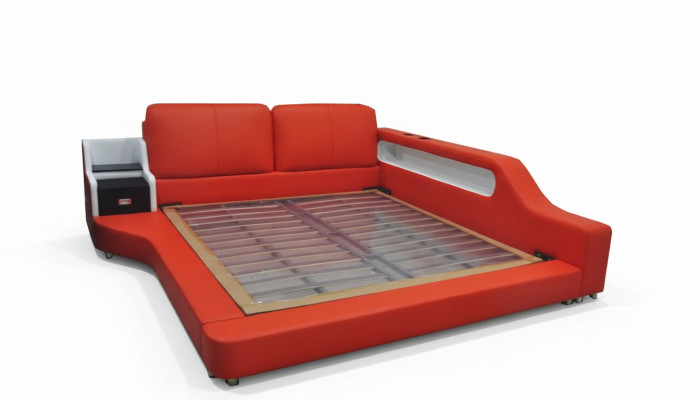 Double lit en cuir de luxe avec design tapissé, lits avec USB multifonction pour hôtel