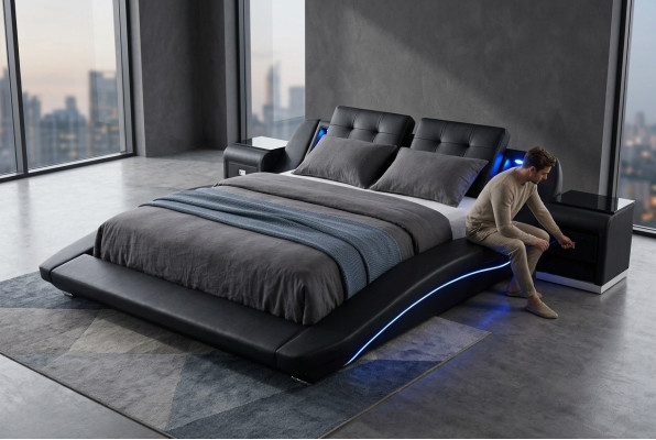 Lit double de luxe en cuir design lit avec USB Mariage exclusif 180x200 cm.