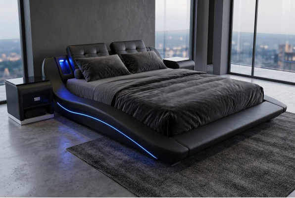 Lit double de luxe en cuir design lit avec USB Mariage exclusif 180x200 cm.
