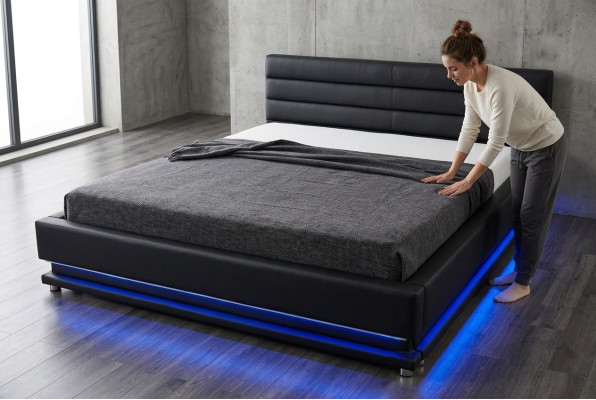 Conception de lits rembourrés en cuir de luxe double avec USB 140/160/180/200 cm Lit