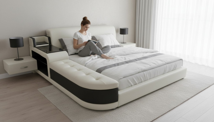 Lit rembourré de designer pour la chambre à coucher fabriqué à partir de matériaux de haute qualité