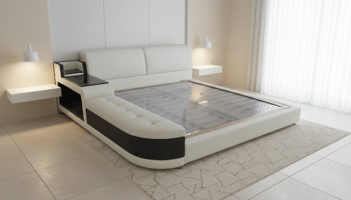 Lit rembourré de designer pour la chambre à coucher fabriqué à partir de matériaux de haute qualité